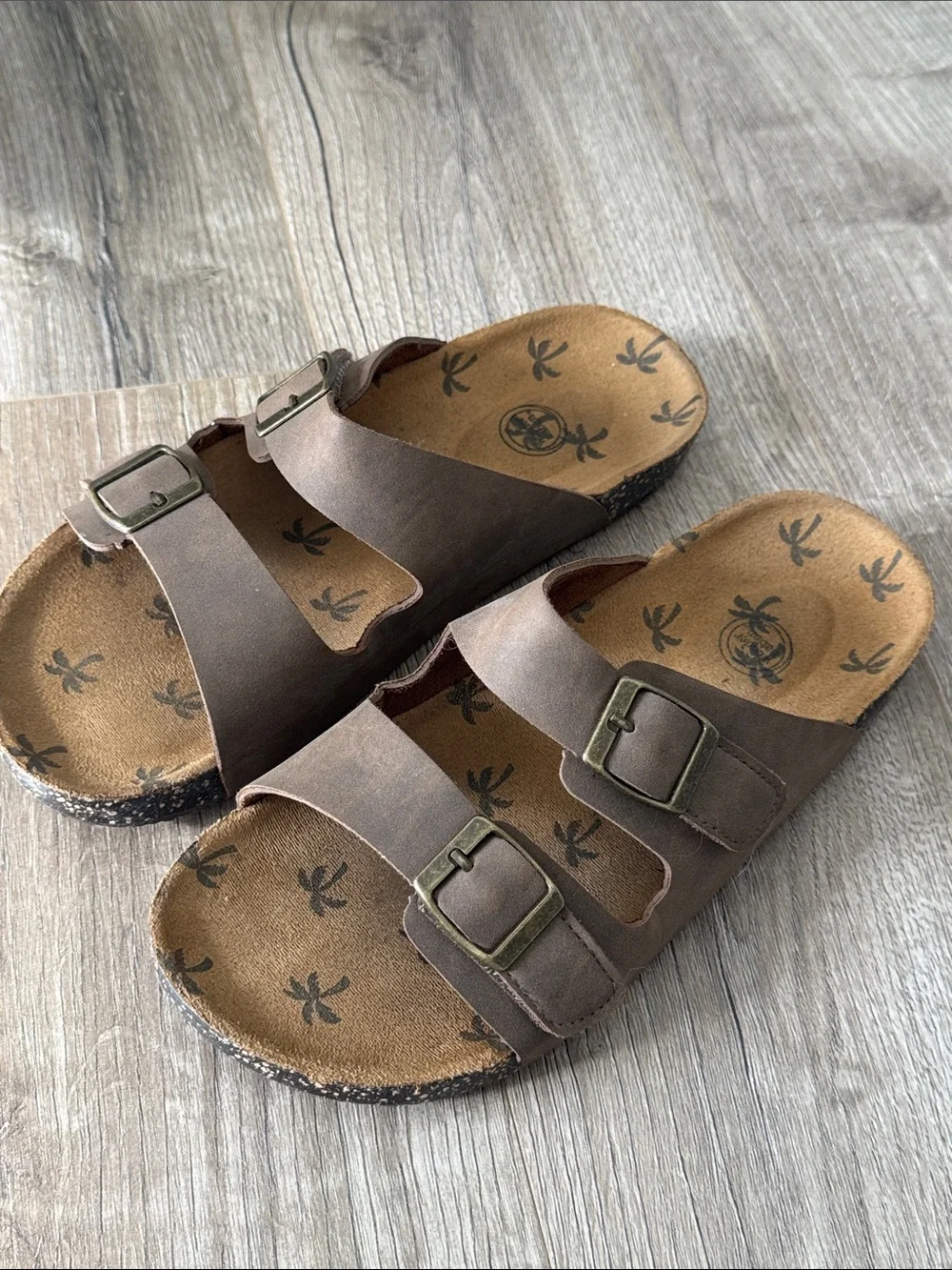 Wonder Nation Boys Double Buckle Brown Slide Sandals Size 6